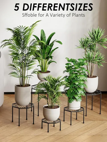 Miniatura 3 de Paquete de 5 soportes metálicos para plantas para interiores y exteriores, soporte de hierro antioxidante, estante resistente para macetas para Negro