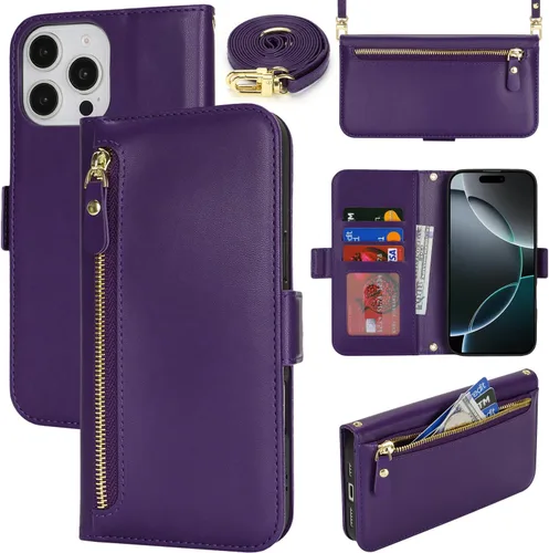Miniatura 32 de Lipvina Funda tipo cartera para iPhone 12 Pro Max / 13 Pro Max para mujeres, bolsillo con cremallera, funda de teléfono de cuero PU con soporte