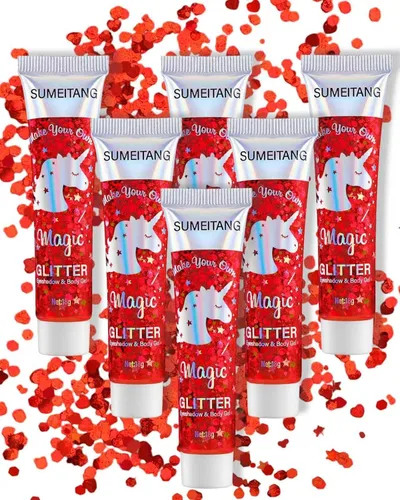 Miniatura 17 de Gel con purpurina para la cara y el cuerpo, 6 colores, con lentejuelas gruesas holográficas, pintura para fiestas, cantantes, conciertos, festivales