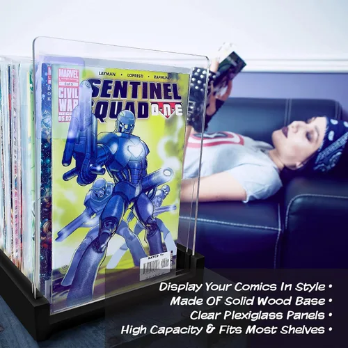Miniatura 5 de Soporte de almacenamiento patentado para cómics, caja de exhibición de madera y acrílico para coleccionistas, organizador para cómics, revistas