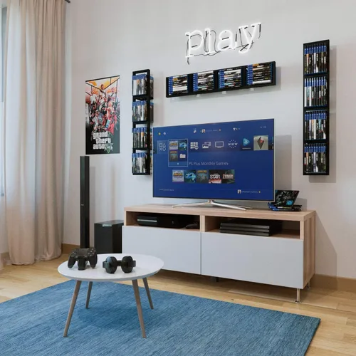 Miniatura 7 de You Have Space Estante de almacenamiento de 34 pulgadas para montaje en pared, organizador de CD y DVD, estante flotante de metal, juego de 2