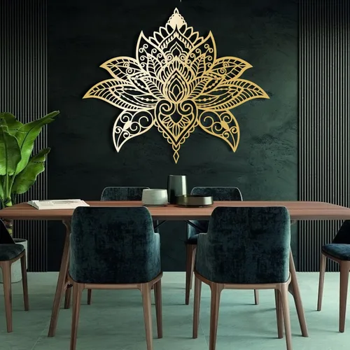Miniatura 6 de UGJSH Arte de pared de metal de loto, arte de pared de mandala de metal, decoración de pared de loto, decoración de pared para dormitorio, jardín