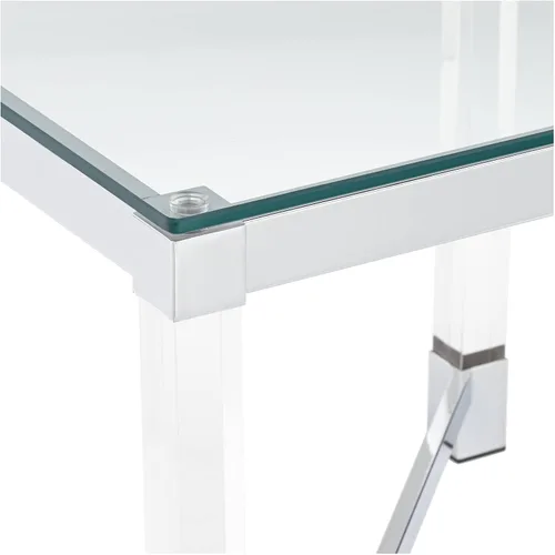 Miniatura 5 de Studio 55D Jenna Moderna mesa decorativa cuadrada de acrílico transparente de 22 pulgadas de ancho con parte superior de cristal plateado cromado