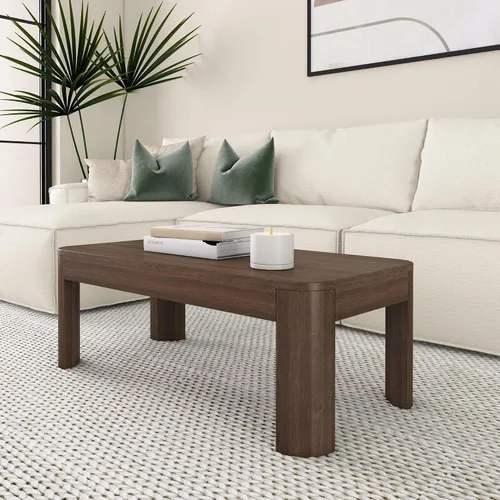 Miniatura 19 de Plank+Beam Forma - Mesa de centro moderna de 54 pulgadas con estante, mesa central contemporánea con espacio de almacenamiento, mesa de té Nuez