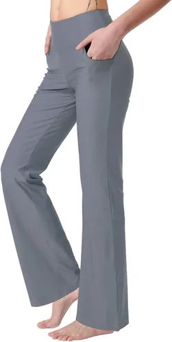 Keolorn Pantalones de yoga para mujer con corte de bota y bolsillos, cintura alta, pantalones de entrenamiento para yoga