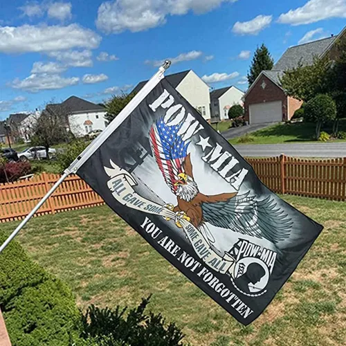 Miniatura 2 de Bandera de águilas Pow Mia de 3 x 5 para exteriores, doble cara, no te olvidas, todos dieron algunos dieron todo, 3 capas, 240D, 4 filas cosidas, 2