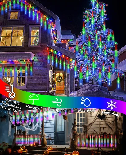 Miniatura 8 de EAGWELL Luces de Lluvia de Meteoros de Navidad, 20 en 20 Tubos Luces de Lluvia en Cascada con Cambio Automático con 12 Modos, Decoración Navideña