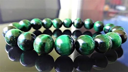 Pulsera de cuentas de ojo de tigre verde esmeralda genuina para hombres o mujeres (en estiramiento) 0.394 in de calidad AAA