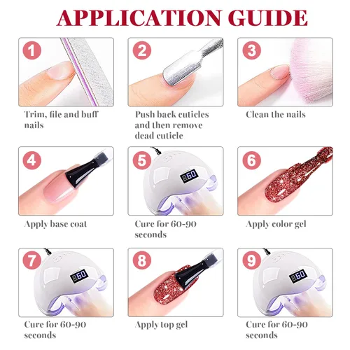 Miniatura 7 de RARJSM Esmalte de uñas de gel con purpurina roja reflectante holográfica, destellos de arco iris, diamantes brillantes, LED, UV, secado con lámpara