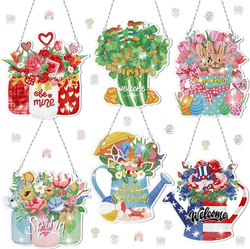 Miniatura 10 de Chitidr 6 Piezas Mariposas Colibríes Libélula Pintura de Diamantes Kits de Letreros Colgantes de Verano Arte de Corona Diamante 5D DIY Adornos