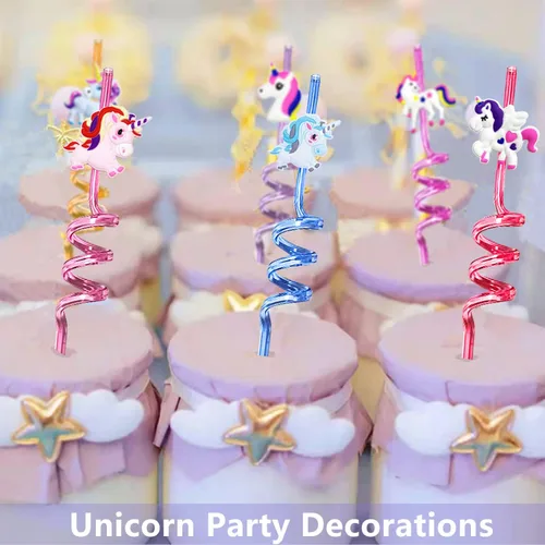 Miniatura 6 de 24 pajitas de unicornio reutilizables para fiestas de unicornio, decoración de fiesta de cumpleaños, suministros de decoración para bolsas