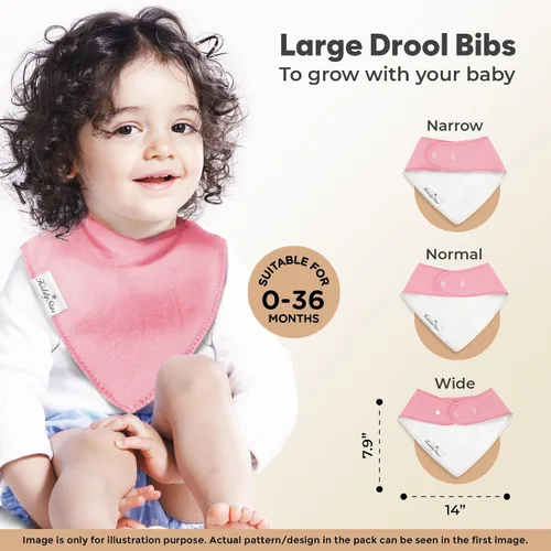 Miniatura 4 de KiddyStar Drool Bibs for Babies – Organic, Unisex, Soft Absorbent Teething Bibs with Adjustable Snaps Paquete de 10 baberos de dentición de moda