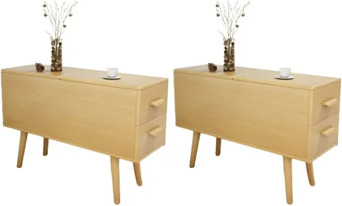 Miniatura 13 de Mesa auxiliar, mesa auxiliar de madera moderna con cajones y gran almacenamiento para almacenamiento compacto, muebles de oficina en casa, 1 natural