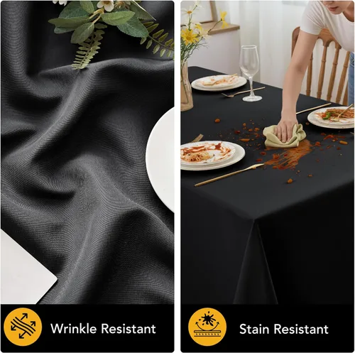 Miniatura 4 de Paquete de 6 manteles negros para mesas cuadradas, 54 x 54 pulgadas, tela de poliéster resistente a las manchas para mesas de 2 pies, manteles