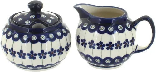 Miniatura 6 de Set de crema y azúcar de ballina de cerámica polaca Blue Rose