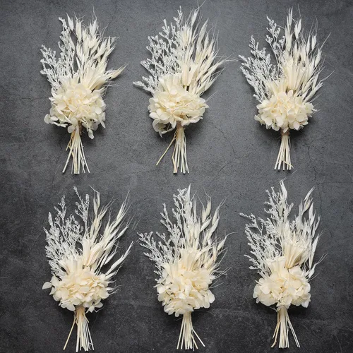 Miniatura 16 de Mini ramo de flores secas (paquete de 6), ramo de flores secas para centros de mesa de boda bohemia, hierba de pampas seca. (Blush)