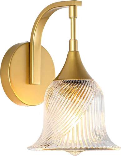 Miniatura 14 de Aplique de pared dorado, 1 luz de tocador de baño, lámpara de pared moderna con pantalla de vidrio transparente de 4.9 pulgadas, lámparas de pared