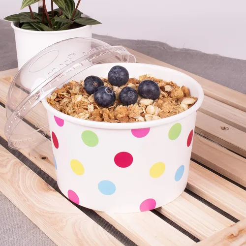 Miniatura 6 de Karat Copas de papel para helado y tazones de sopa para alimentos calientes y fríos, ideales para sopa, helado, gelato, yogur y aperitivos, lunares