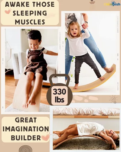 Miniatura 8 de Tabla de equilibrio de madera – Tabla de balanceo segura para los dedos de 37 pulgadas para niños pequeños, tabla de equilibrio de madera para niños