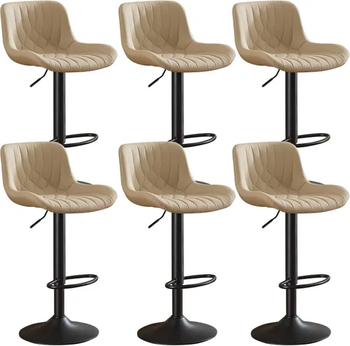 Miniatura 11 de Juego de 2 taburetes de bar modernos, taburetes de bar de cocina giratorios ajustables con respaldo, asientos acolchados de piel sintética, sillas