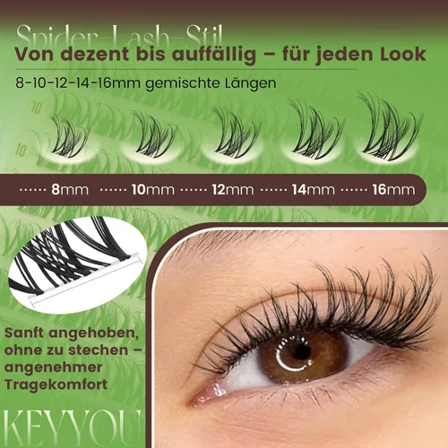 Miniatura 9 de KEYYOU Extensiones de pestañas de araña, racimos de pestañas de brisa Wispy, rizo D natural, 0.315-0.630 in, banda invisible, pestañas de araña