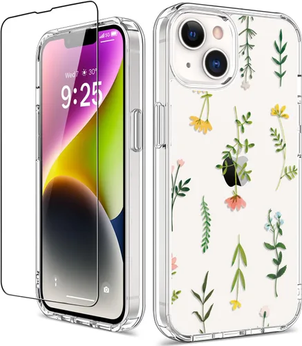 Miniatura 34 de Funda para iPhone 14 Pro con protector de pantalla, 6.1 pulgadas, transparente de cuerpo completo, a prueba de golpes, diseño floral, para niñas