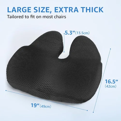 Miniatura 3 de Sytopia Extra Large Office Chair Cushion, 19" x 17" Ergonomic Memory Foam Seat Cushion, Pressure Relief for Tailbone Pain, Sciatica & Hip Pain