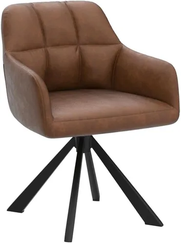 Miniatura 4 de EALSON Cómoda silla de escritorio de cuero, moderna silla de trabajo para computadora, sin ruedas, silla giratoria con brazo de respaldo medio