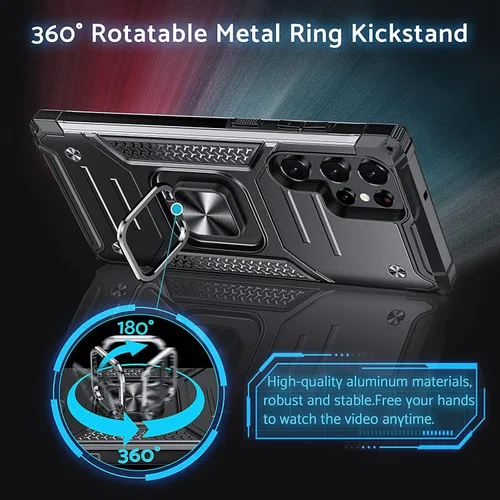 Miniatura 2 de Anqrp Funda para Galaxy S22 Ultra, Funda Protectora de Teléfono de Grado Militar con Soporte Plegable de Anillo de Metal Giratorio
