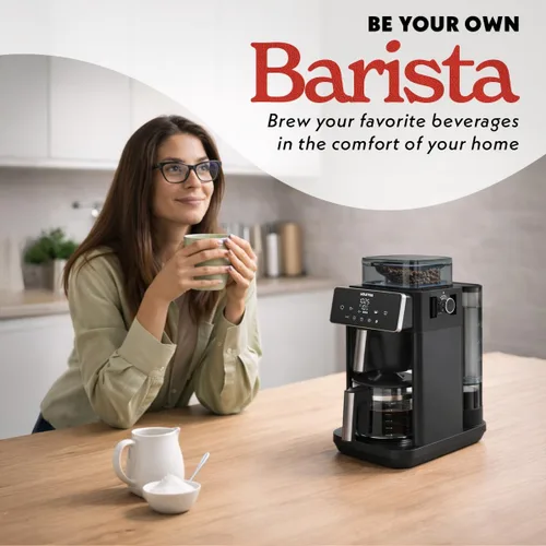 Miniatura 3 de Gourmia Cafetera de 10 tazas para moler y preparar - Molinillo de rebabas integrado, 3 fuerzas de preparación, pantalla digital programable, pausa