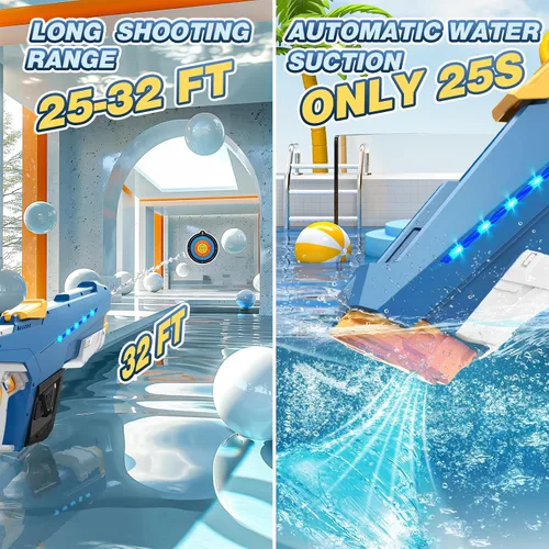 Miniatura 6 de Pistola de agua eléctrica Skirfy para niños y adultos, juguetes de agua automáticos de succión de agua al aire libre, pistolas de agua con alcance