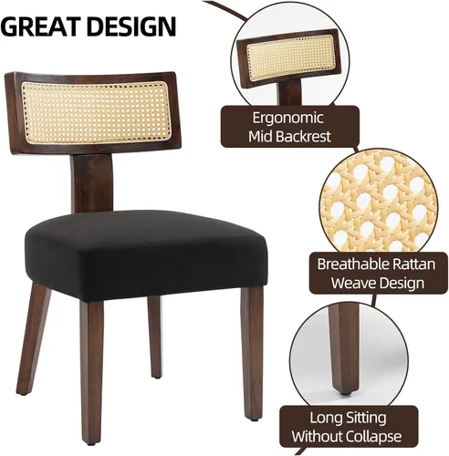 Miniatura 3 de ZJhome Juego de 2 sillas de comedor tapizadas de ratán, sillas de comedor de estilo moderno de mediados de siglo con estructura de madera dura Marco