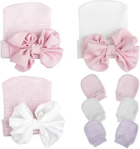 Gorras y manoplas para recién nacidos, gorro de hospital para recién nacidos, guantes antiarañazos, set de regalo para niños y niñas