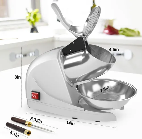 Miniatura 4 de Máquina de hielo afeitado Máquina de cono de nieve de 380 W, 3 cuchillas de acero inoxidable, máquina de afeitar de hielo, trituradora de hielo