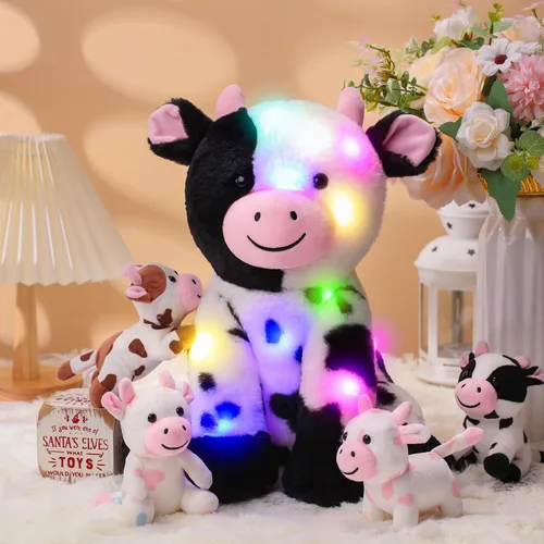 Miniatura 5 de Sumind 5 piezas de conjunto de animales de peluche de vaca de 13.78 pulgadas, mami vaca de peluche con 4 lindos becerros en su barriga, grandes