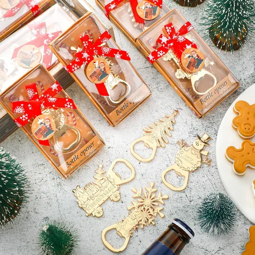 Miniatura 4 de Sliner Abrebotellas de cerveza de Navidad, 12 unidades, muñeco de nieve, tren, árbol, copo de nieve, abrebotellas para mesa, refrescos, bebidas