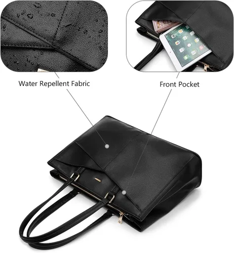 Miniatura 7 de LOVEVOOK Bolsa de mano para computadora portátil para mujer, bolsas de trabajo de cuero de 15.6 pulgadas con soporte grande para tazas para Negro