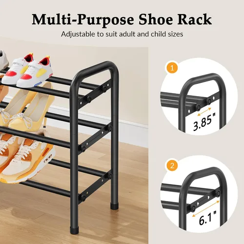 Miniatura 7 de Gewudraw Organizador de zapatos de 3 niveles, zapatero para armario, estante de metal de 28 pulgadas que se puede ampliar a 42 pulgadas