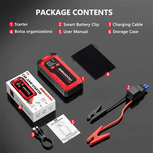 Miniatura 7 de Arrancador portátil de batería de automóvil, batería de pico de 7000 A (para 10.0 L de gas o hasta 9.0 L de diésel), paquete de energía portátil