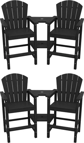 Miniatura 14 de SERWALL Juego de 2 sillas altas Adirondack con paraguas de 9 pies, sillas de exterior de altura de barra de HDPE, taburetes de bar Adirondack