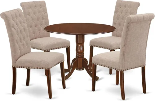 Miniatura 15 de East West Furniture DLBR3-BLK-17 - Juego de muebles de comedor de 3 piezas que contiene una mesa de comedor redonda con gotas y 2 sillas tapizadas