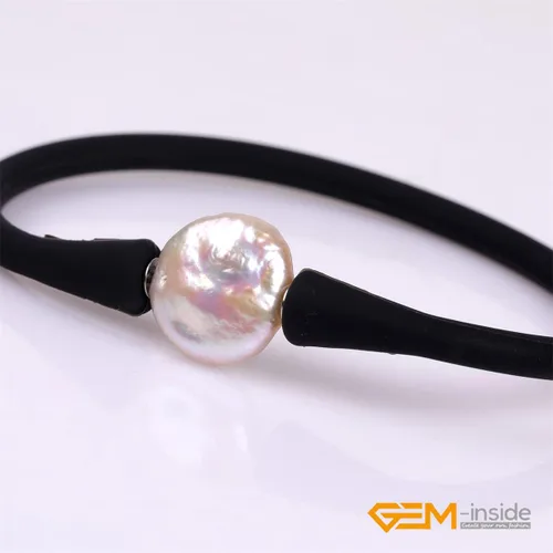 Miniatura 4 de GEM-Inside Big - Pulsera de joyería de perlas de 0.512 in para dama de honor, color negro, apilable, goma de silicona, elástica, perlas cultivadas