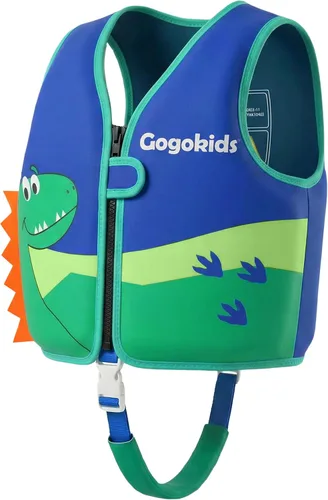 Miniatura 10 de Gogokids Chaleco de natación para niños de 1-2-3-5-7-9 años, chaqueta de natación de neopreno para niños con correa de seguridad ajustable y Azul