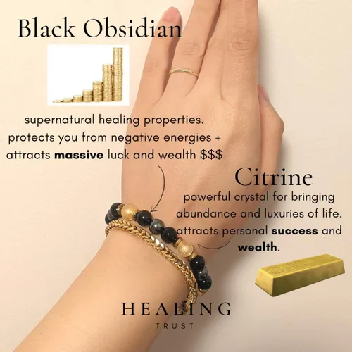 Miniatura 4 de Confianza curativa Pulsera de citrino, pulsera de hematita de obsidiana negra, joyería de cristal de citrino, pulsera de riqueza de obsidiana negra
