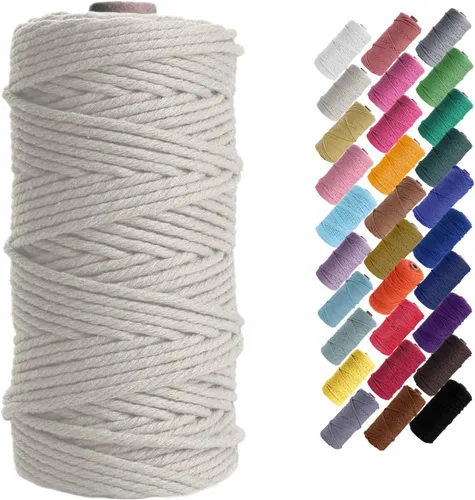 Miniatura 8 de HAPYLY - Cuerda de algodón natural para macramé, de 0.118 pulgadas x 109 yardas, cuerda de algodón de colores para manualidades, tejer, colgar