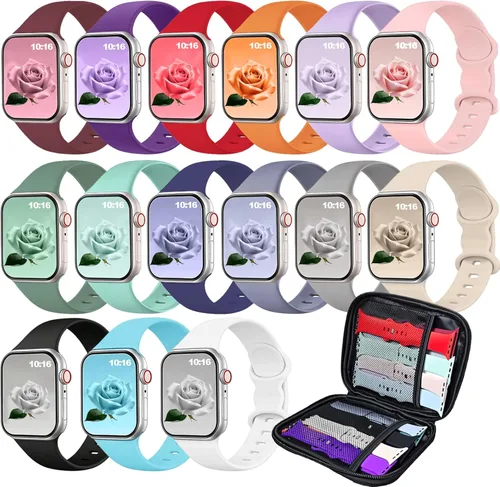Brigtlaiff - Paquete de 8 bandas compatibles con Apple Watch de 38, 40, 41, 42, 44, 45, 46 y 49 mm, unisex, correa deportiva de silicona suave para