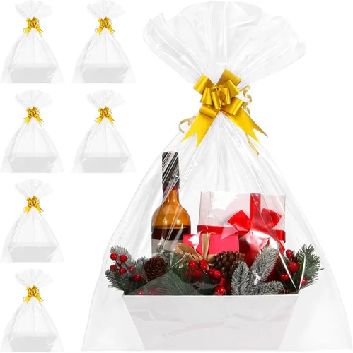 Miniatura 17 de AFOROEOA Paquete de 10 cestas vacías para regalos, cesta de regalo de papel kraft de 10 x 12 pulgadas de grosor con 10 lazos, 10 bolsas vacías