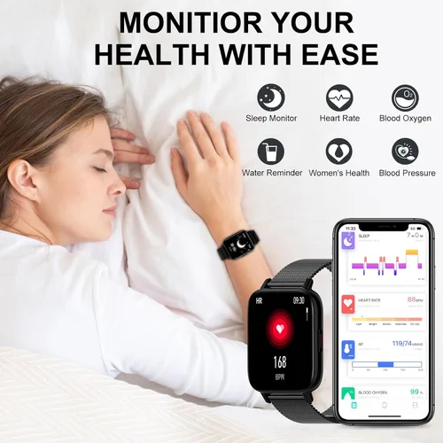 Miniatura 4 de Reloj inteligente para mujer (respuesta/hacer llamadas) 1.7 pulgadas pantalla táctil rastreador de fitness con paso de calorías reloj digital