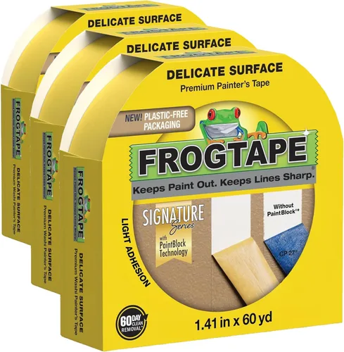 Miniatura 12 de FrogTape Cinta para pintores de superficies delicadas con bloque de pintura, 1.5 pulgadas de ancho (1.41 pulgadas x 60 yardas), baja adherencia