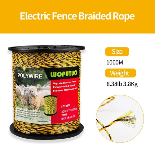 Miniatura 3 de Valla eléctrica Polywire - 3280 pies 6 hebras de acero inoxidable, alta conductividad, resistente al óxido y a los rayos UV Cercado portátil